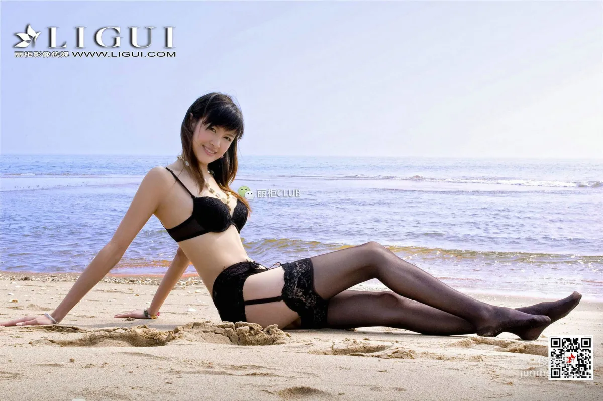 腿模菲儿《沙滩黑丝》 [丽柜Ligui] 写真集