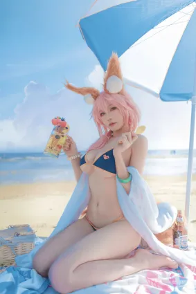 [网红COSER写真] uki雨季 - 玉藻前海边泳装
